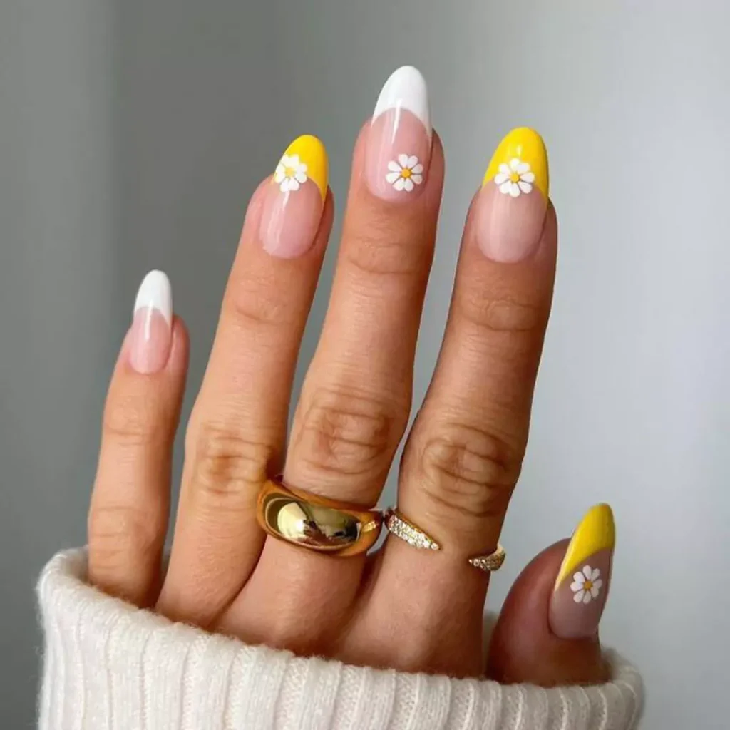 sophisticated yellow and white nail designs