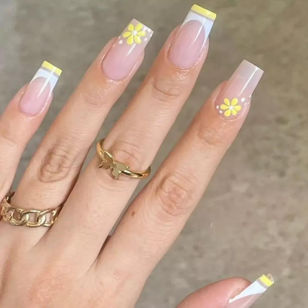 glamorous yellow and white nail designs