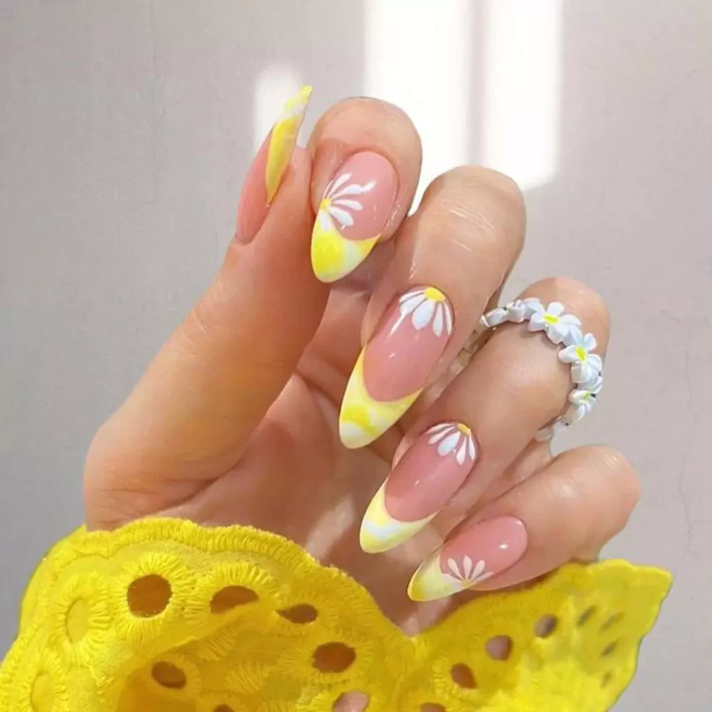 dazzling yellow and white nail designs