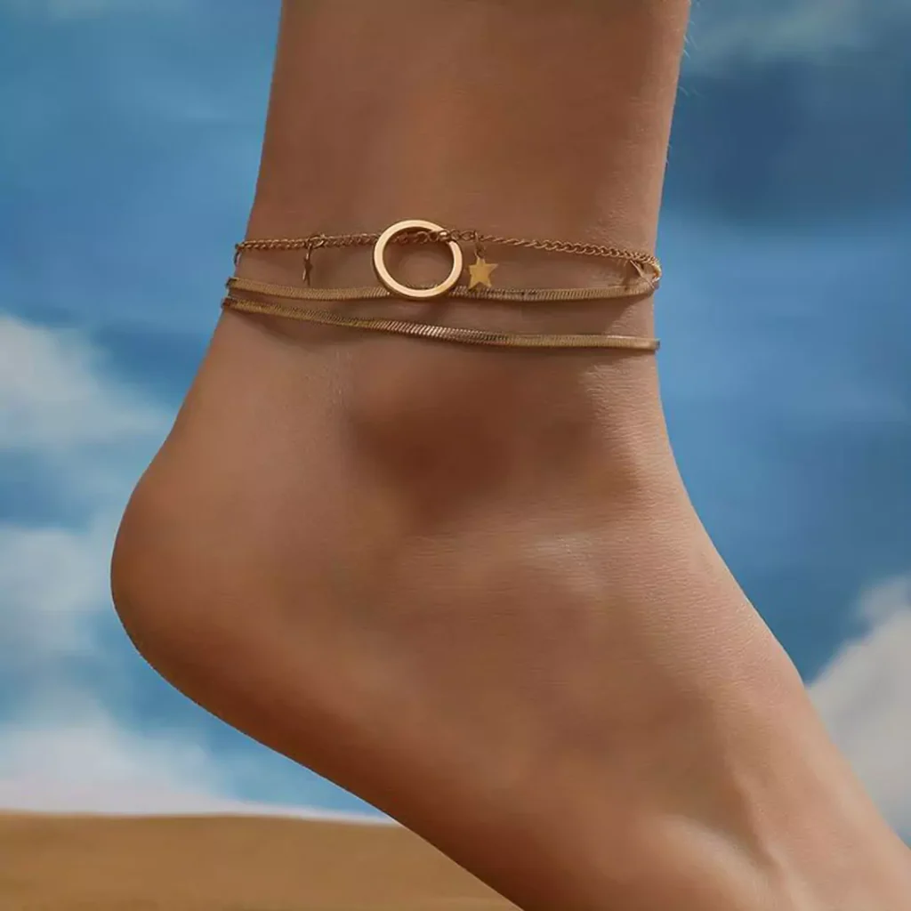 stylish circle design gold anklets