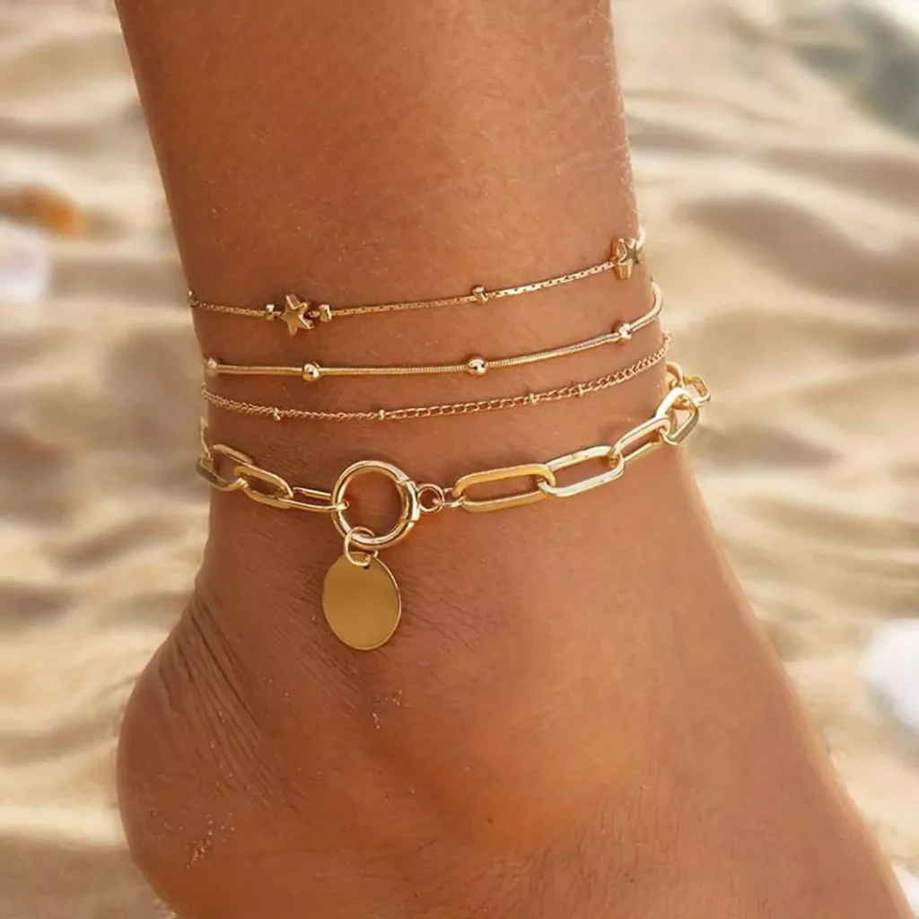 elegant circle design gold anklets