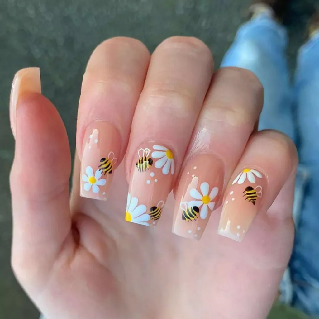 delicate Bumble Bee Nail Designs