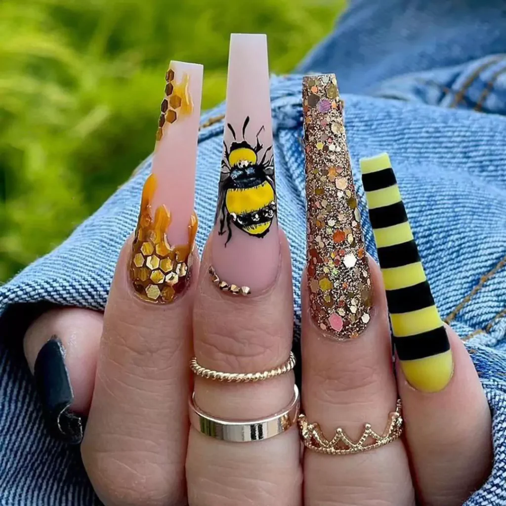 whimsical Bumble Bee Nail Designs