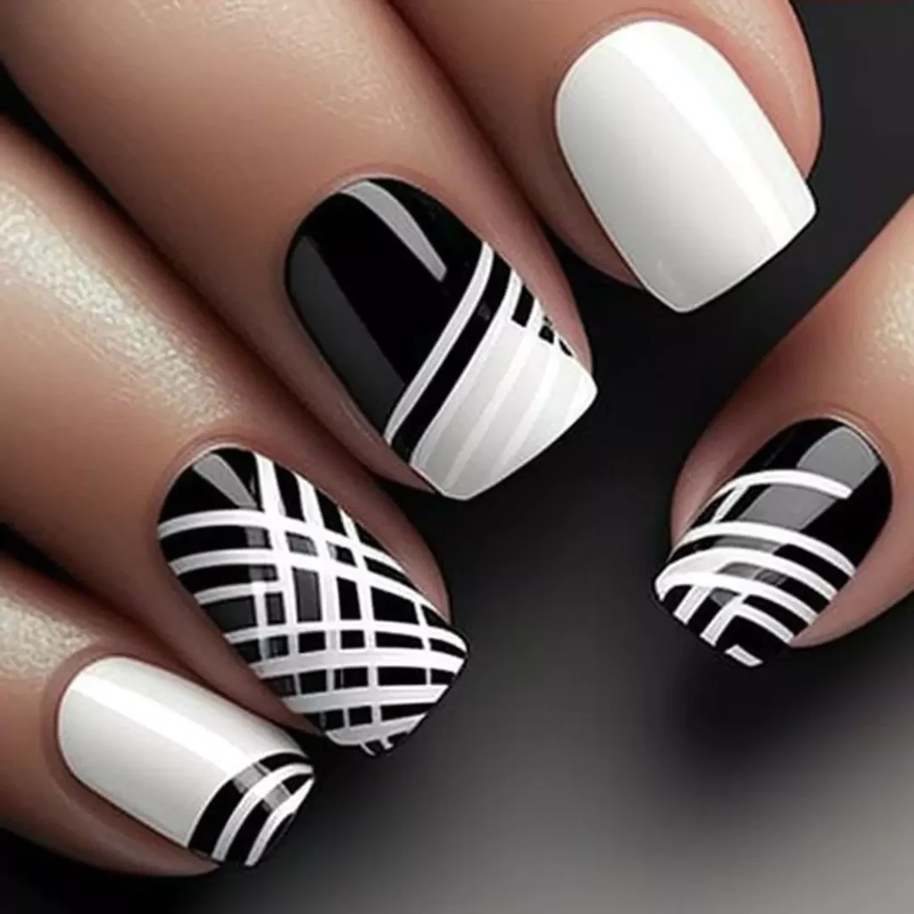 whimsical models of black and white nail design 