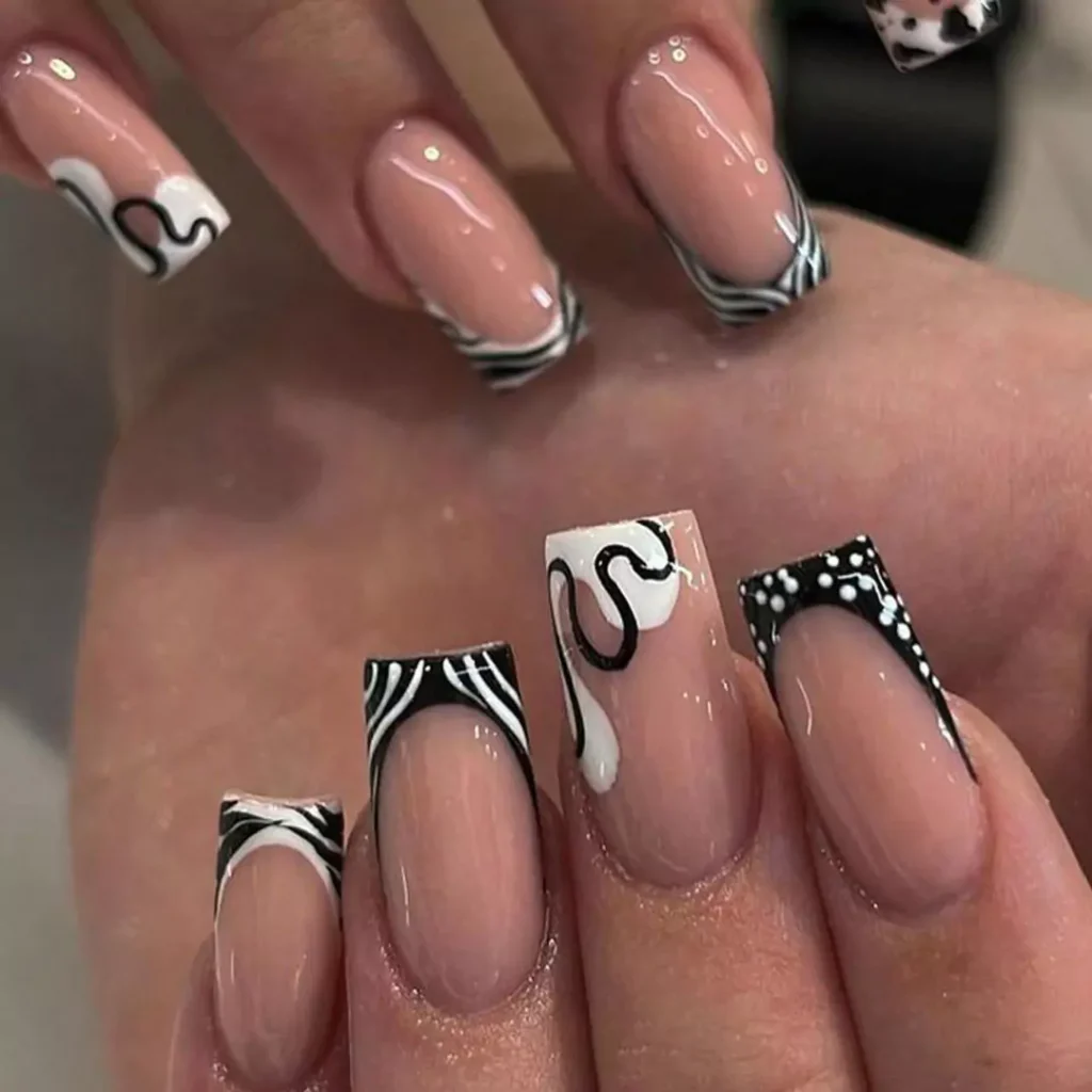 dazzling models of black and white nail design 