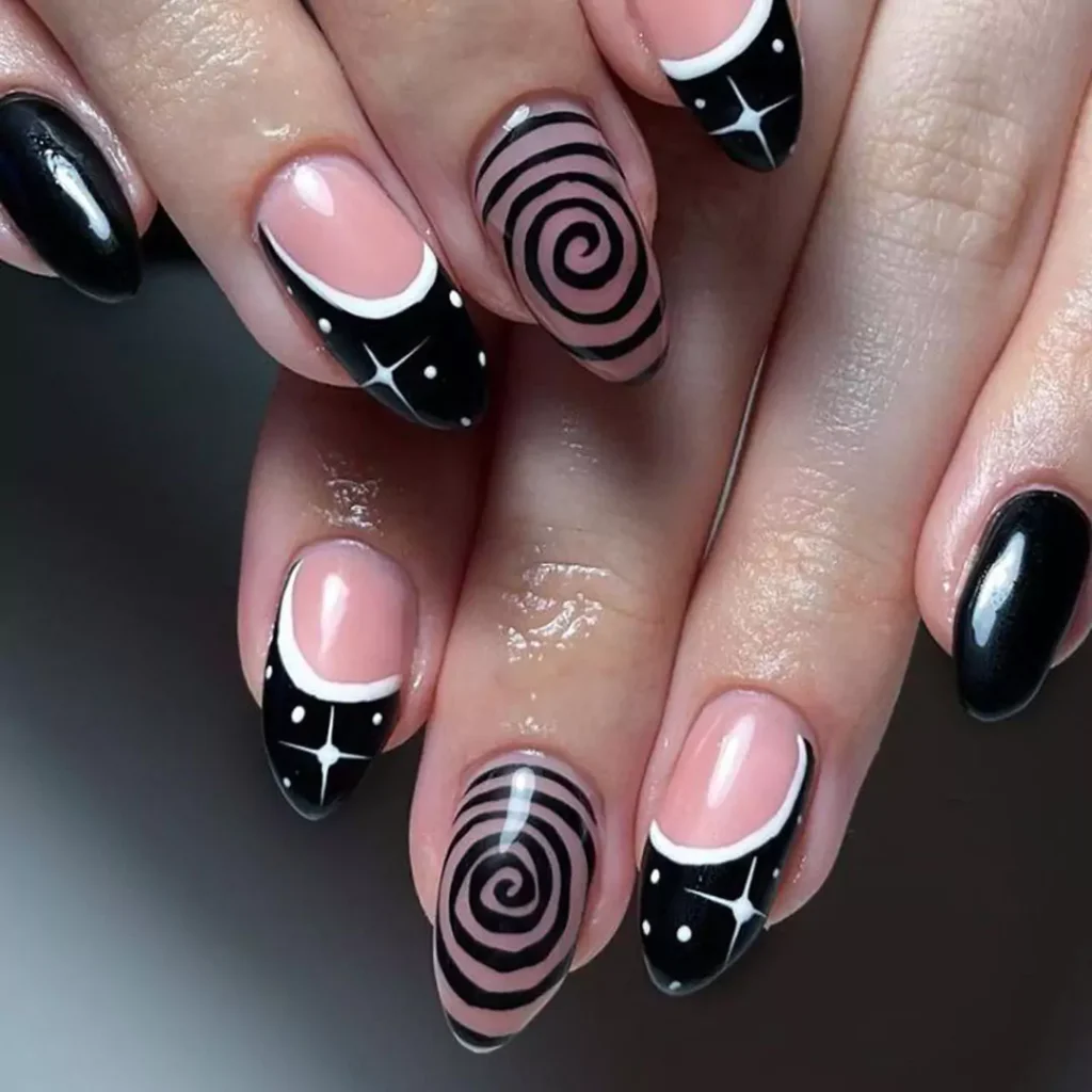 chic models of black and white nail design 