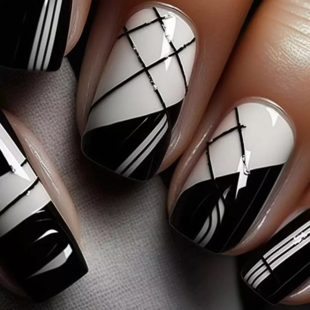 trendy models of black and white nail design 