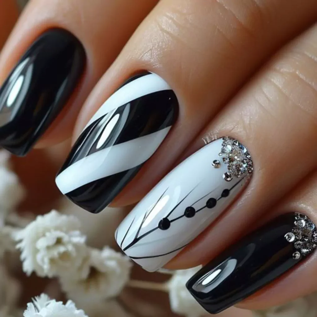 exquisite models of black and white nail design 