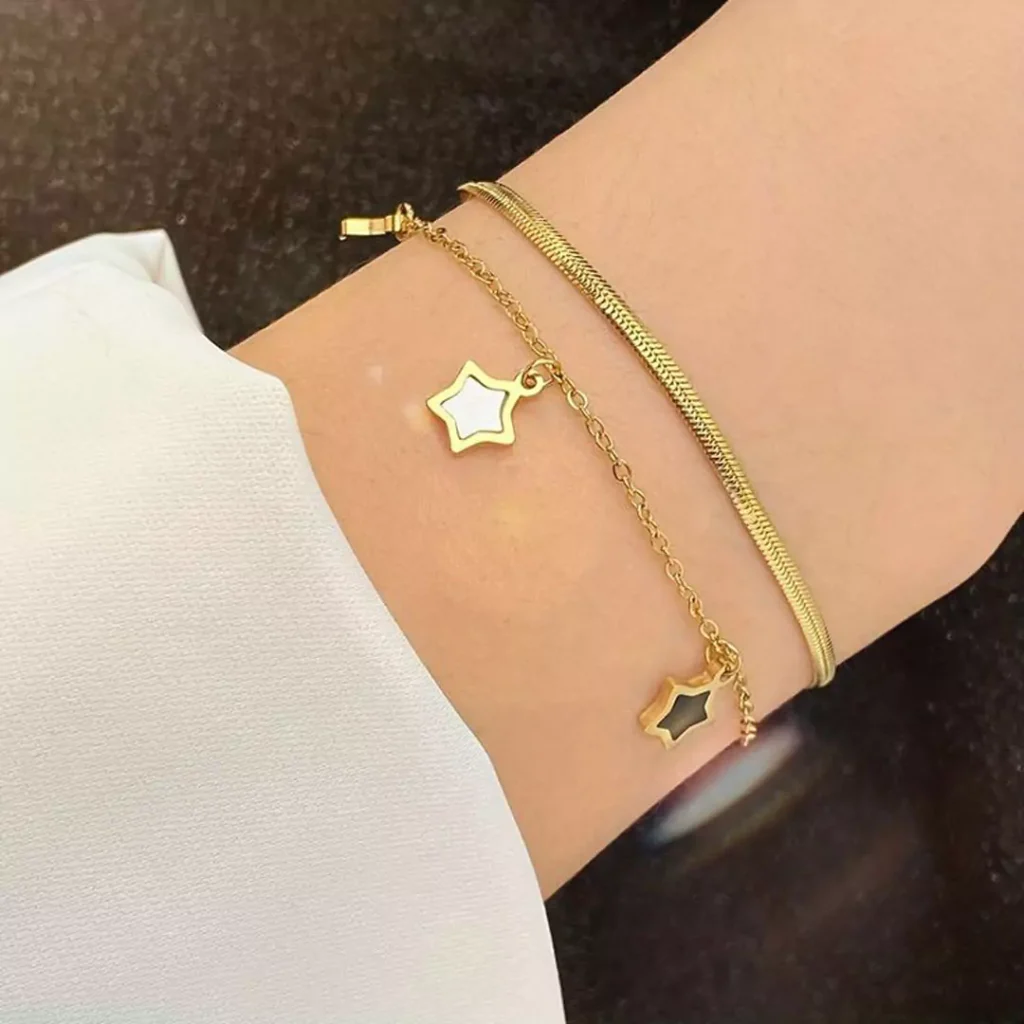 glamorous gold bracelets with star designs for women 