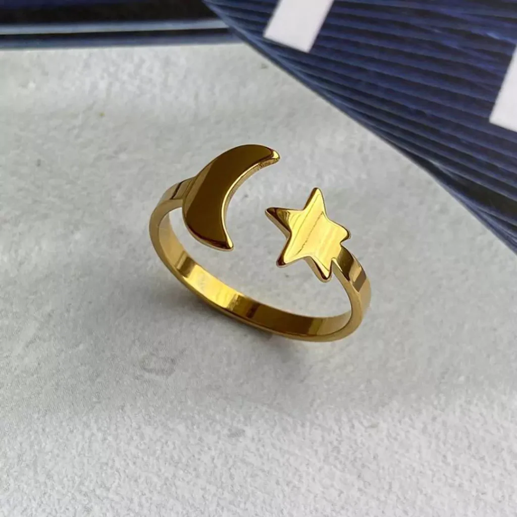 majestic gold moon and star rings 