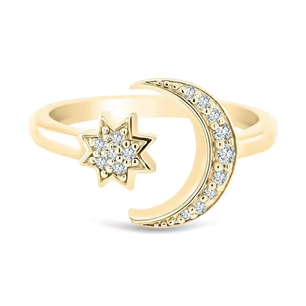 elegant gold moon and star rings 