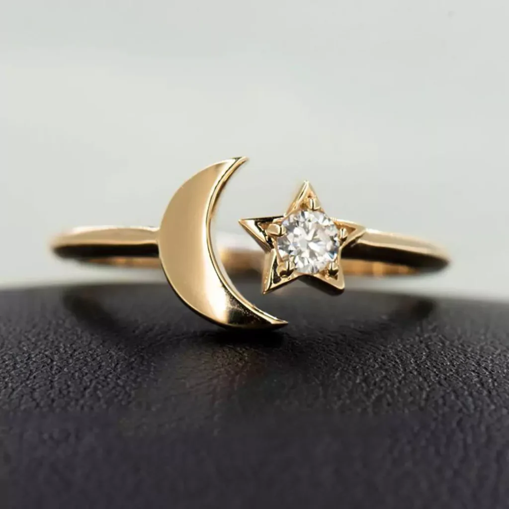 delicate gold moon and star rings 