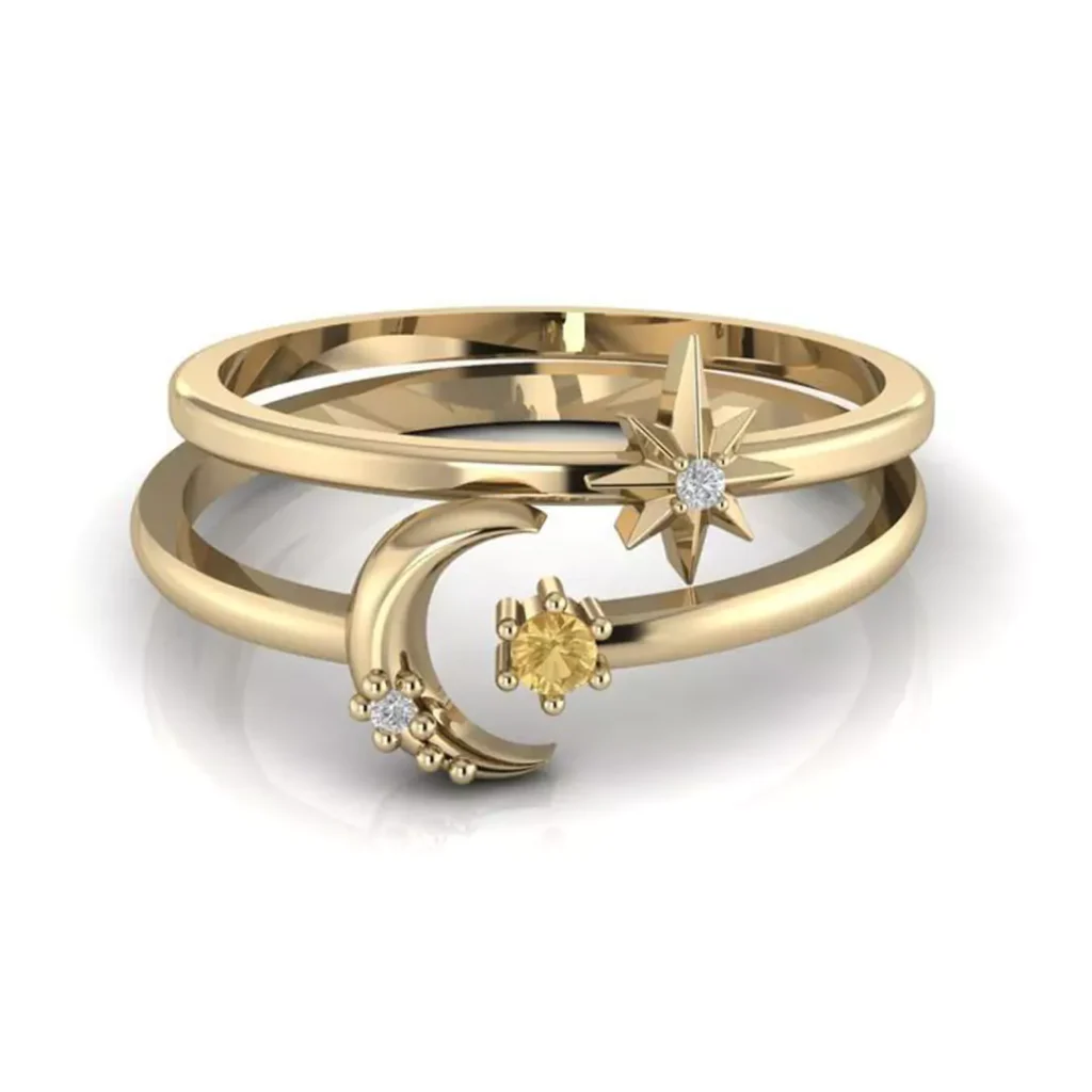 exquisite gold moon and star rings 