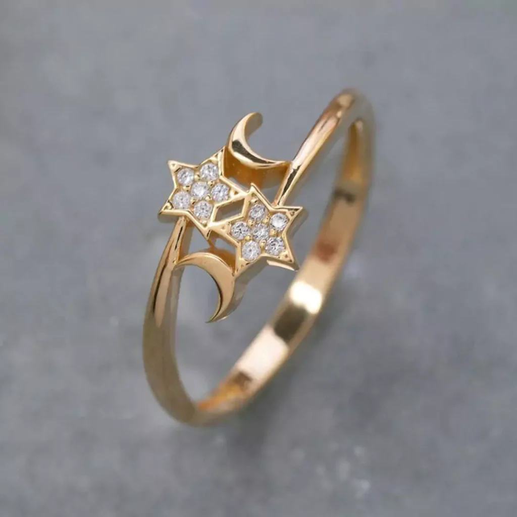 opulent gold moon and star rings 