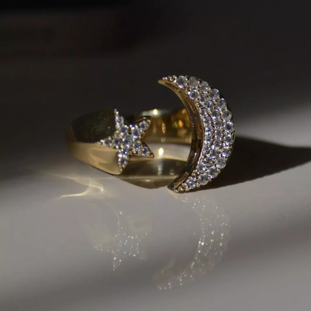 stylish gold moon and star rings 