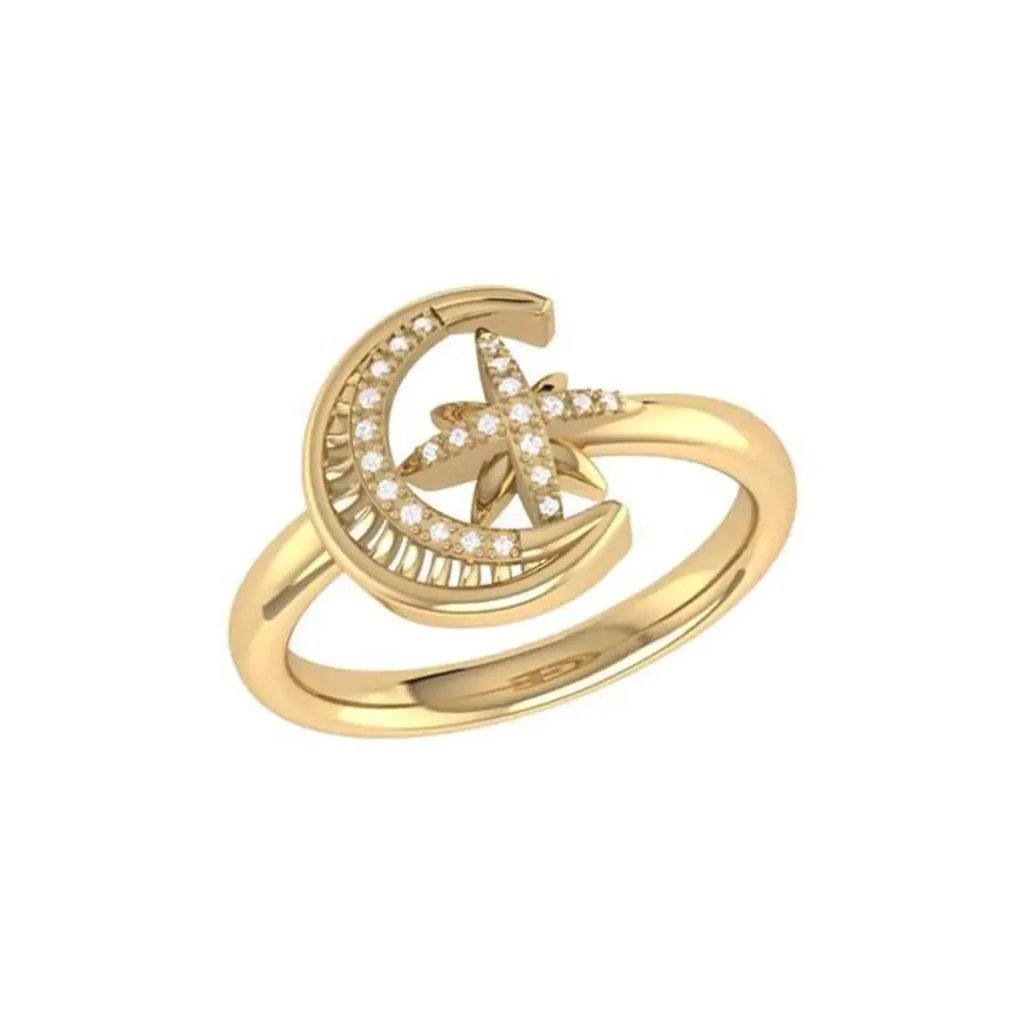 ornate gold moon and star rings 