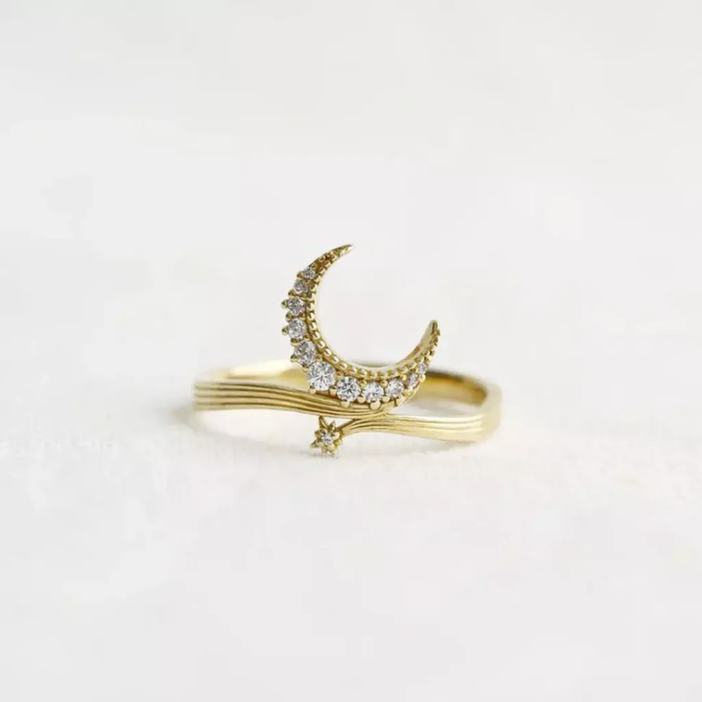 radiant gold moon and star rings 