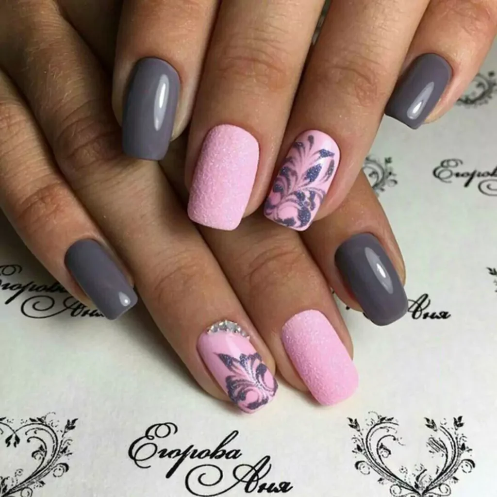 vibrant gray and pink nail designs