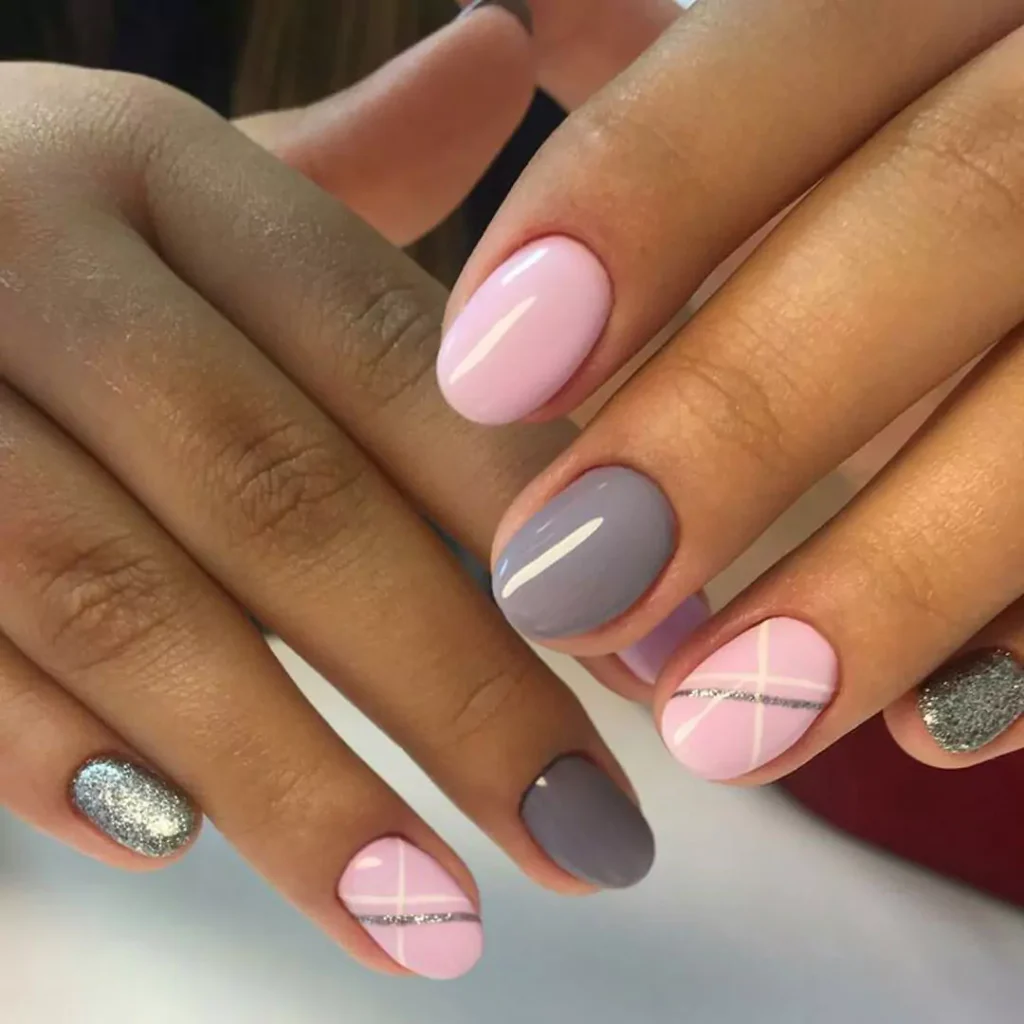 delicate gray and pink nail designs