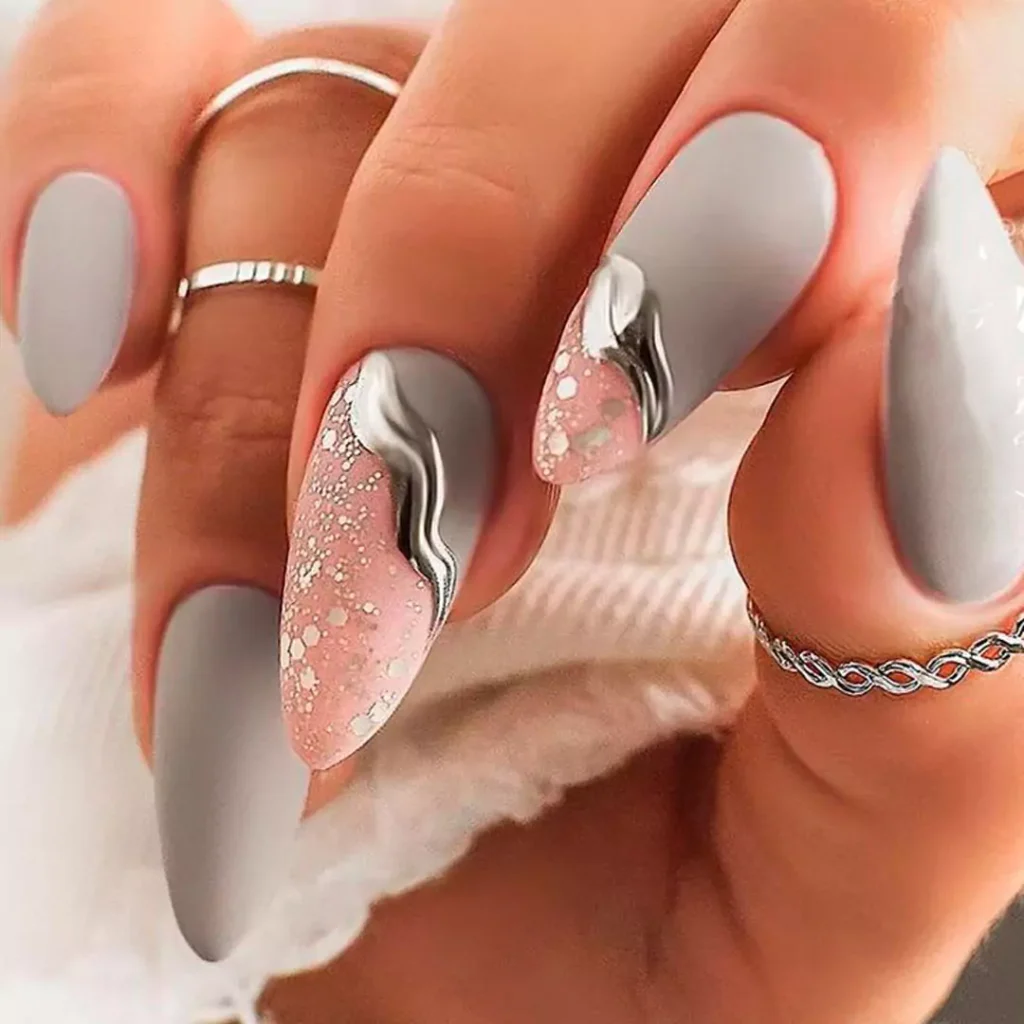 glamorous gray and pink nail designs