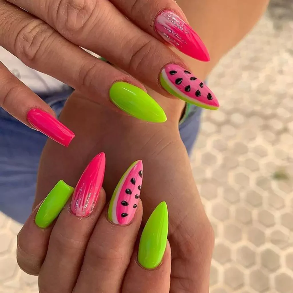 sophisticated watermelon nail designs