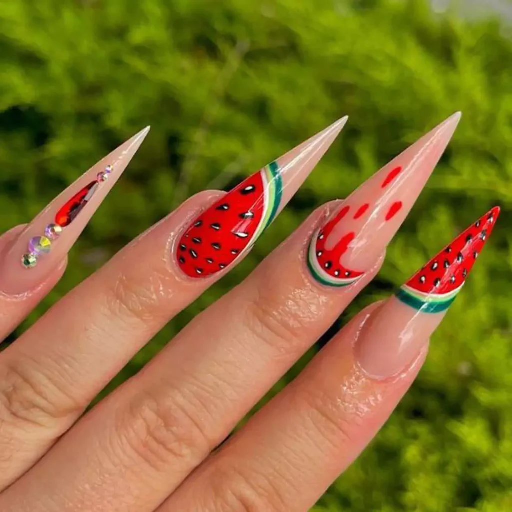 glamorous watermelon nail designs