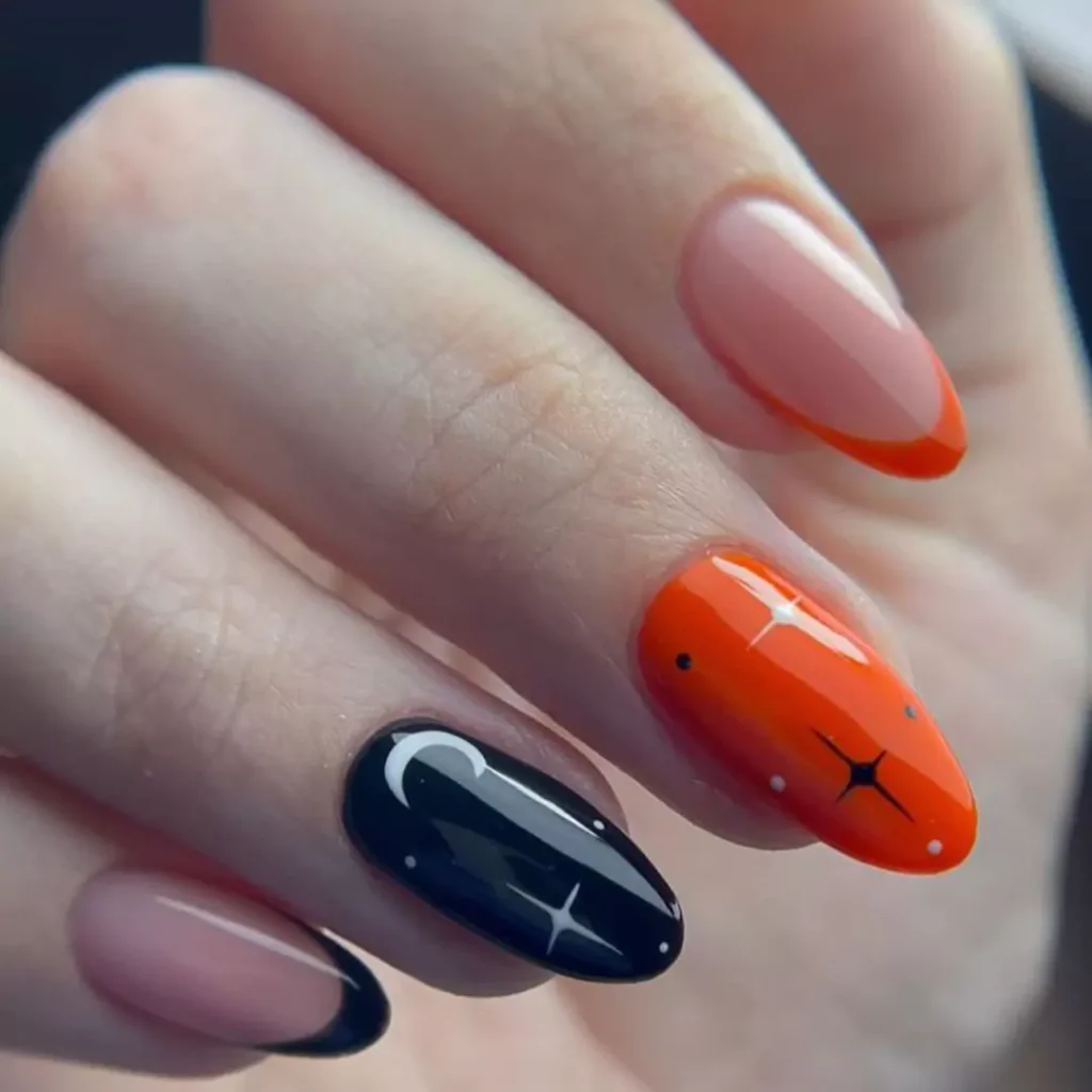 unique black and orange nail designs 