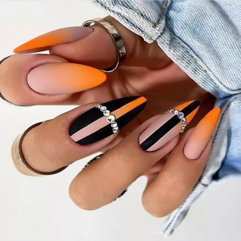 stylish black and orange nail designs 