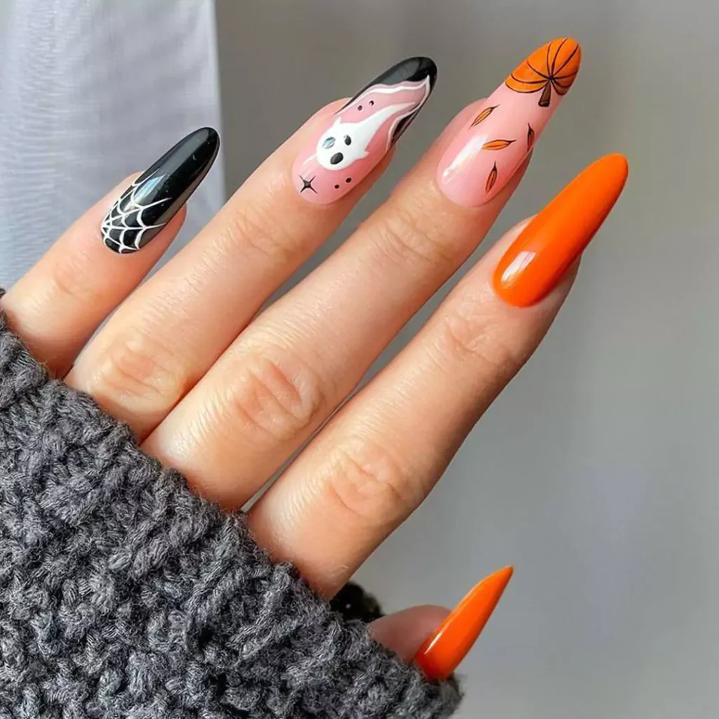 captivating black and orange nail designs 