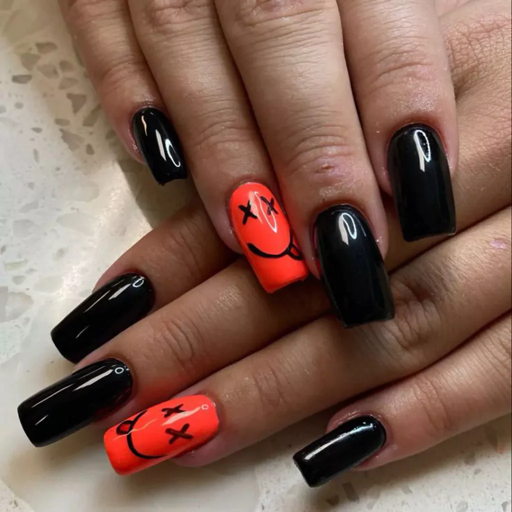 classy black and orange nail designs 