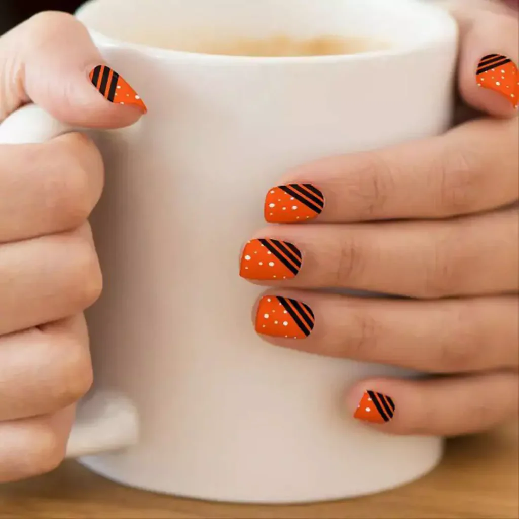 glamorous black and orange nail designs 