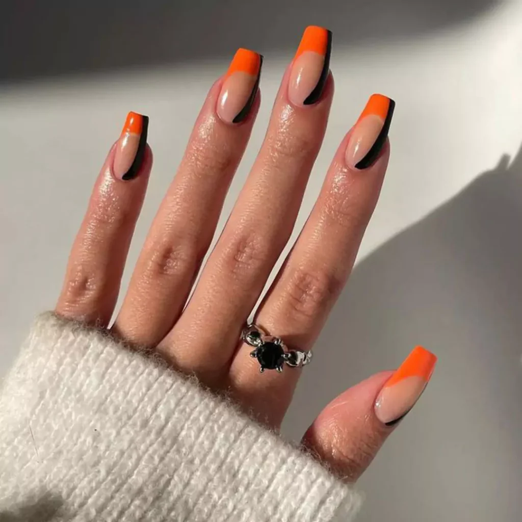 trendy black and orange nail designs 