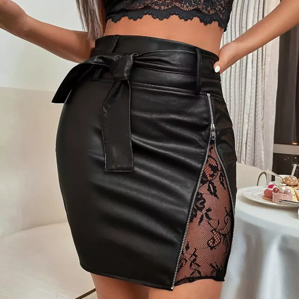 unique short black leather skirts for women 