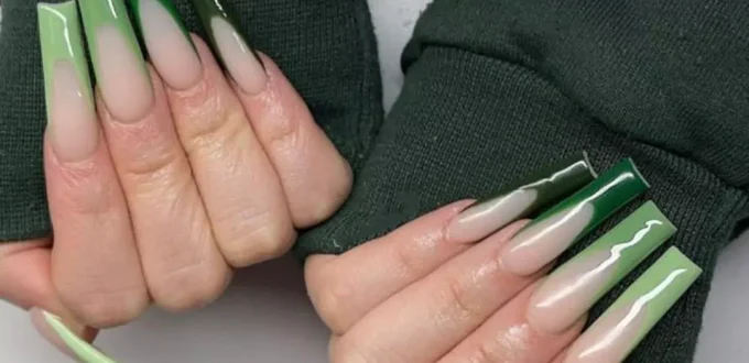 trendy green theme nail designs of 2024