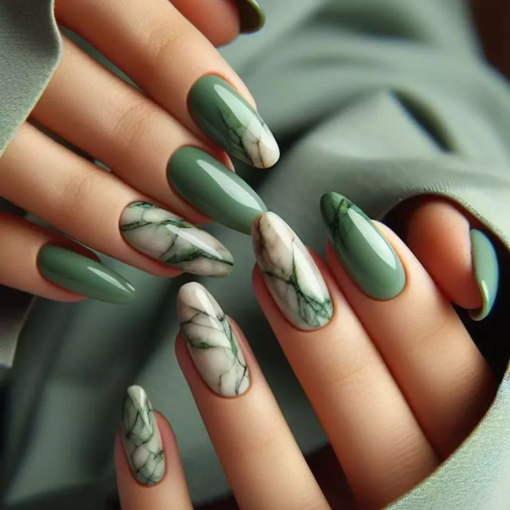 sophisticated green theme nail designs of 2024 