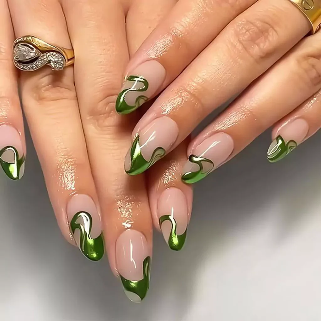 exquisite green theme nail designs of 2024 