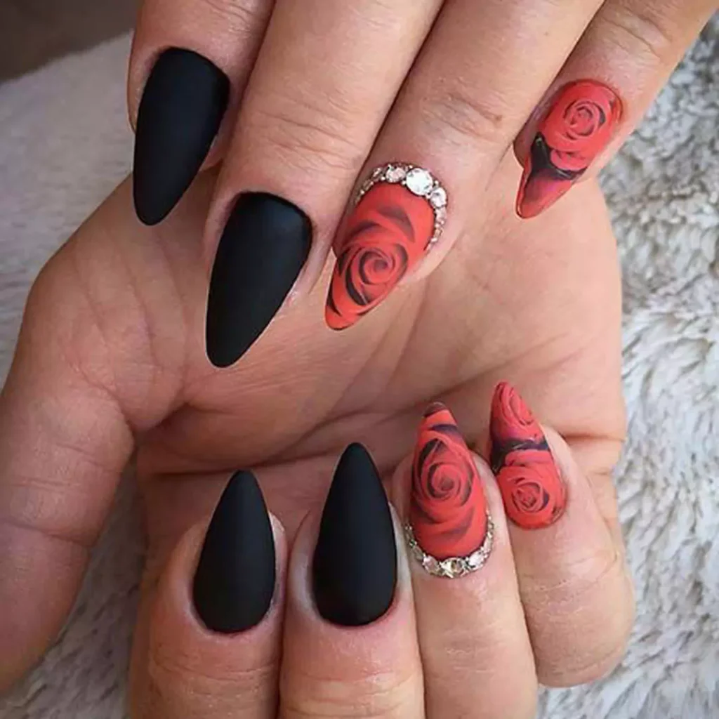 matte black and red nail designs of 2024