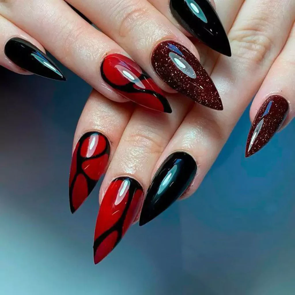 exquisite black and red nail designs of 2024