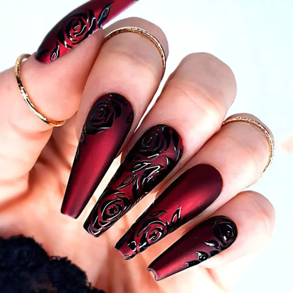 delicate black and red nail designs of 2024