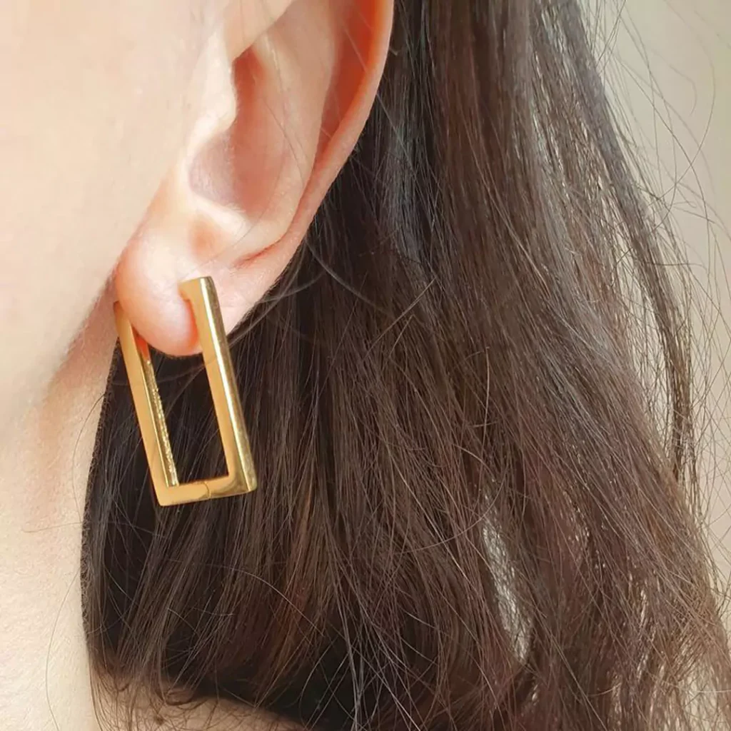 dazzling rectangle gold earrings