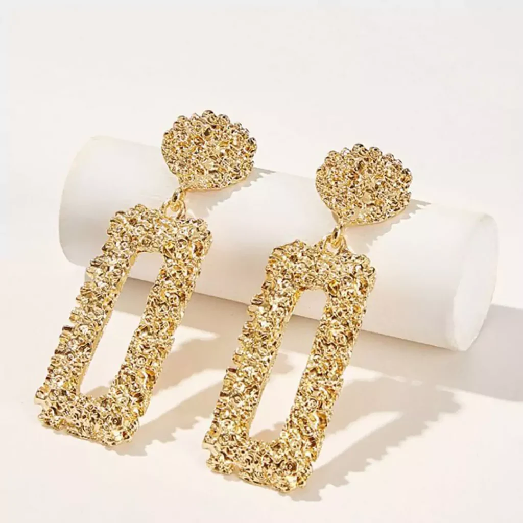 captivating rectangle gold earrings