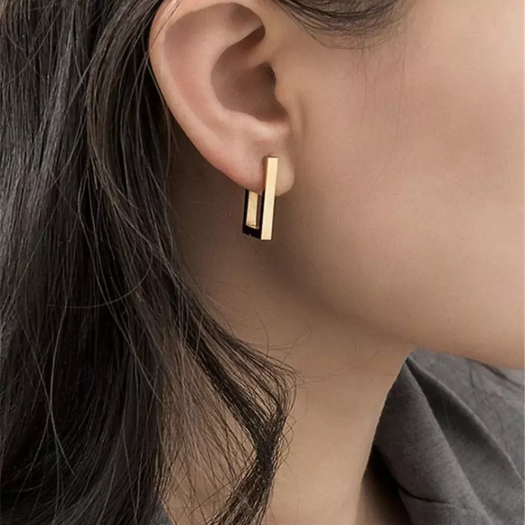 exquisite rectangle gold earrings