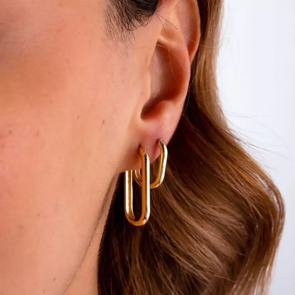 delicate rectangle gold earrings