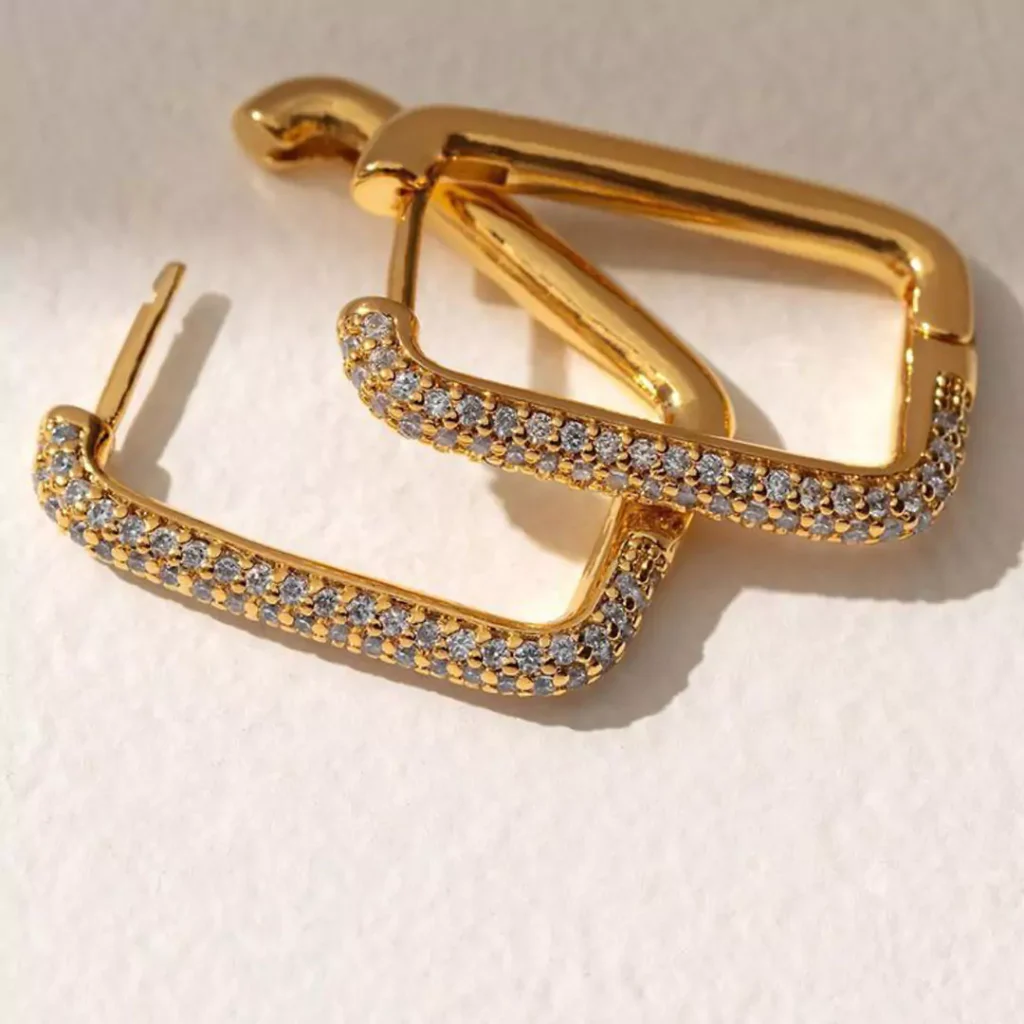 stunning rectangle gold earrings