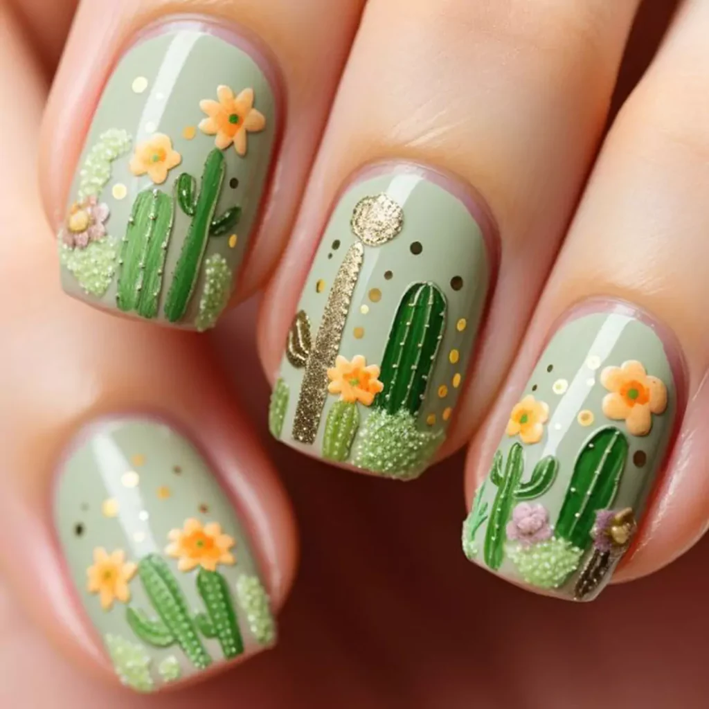 glamorous cactus nail designs