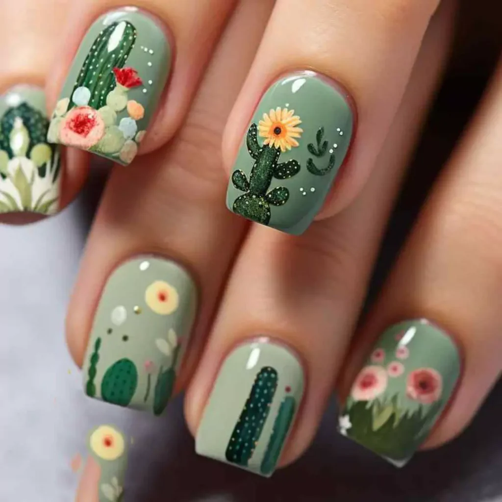 exquisite cactus nail designs