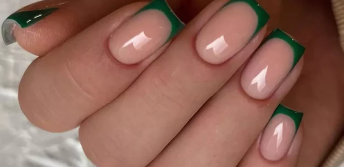 chic green French nails designs