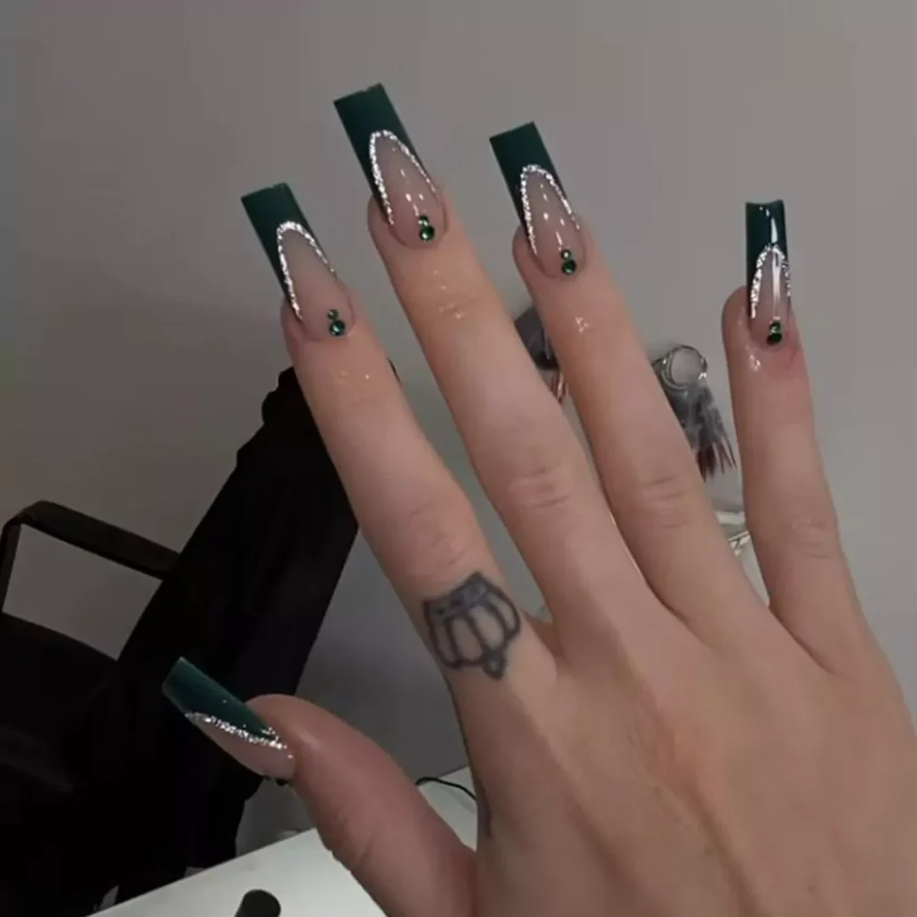 whimsical green French nails designs