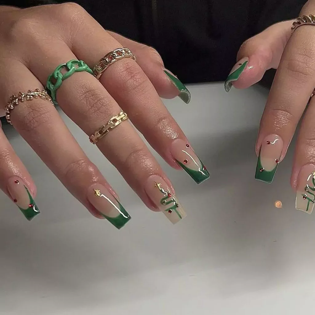 alluring green French nails designs