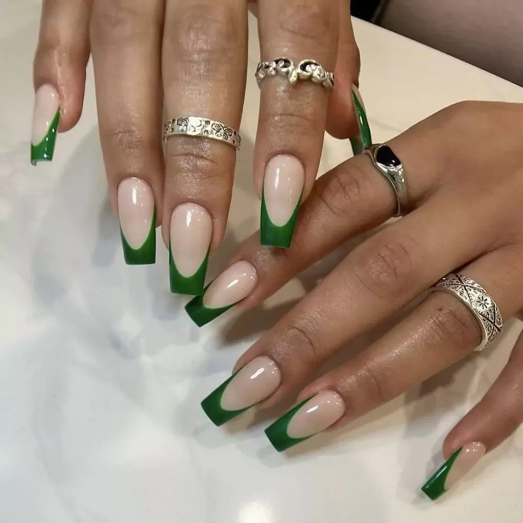 elegant green French nails designs